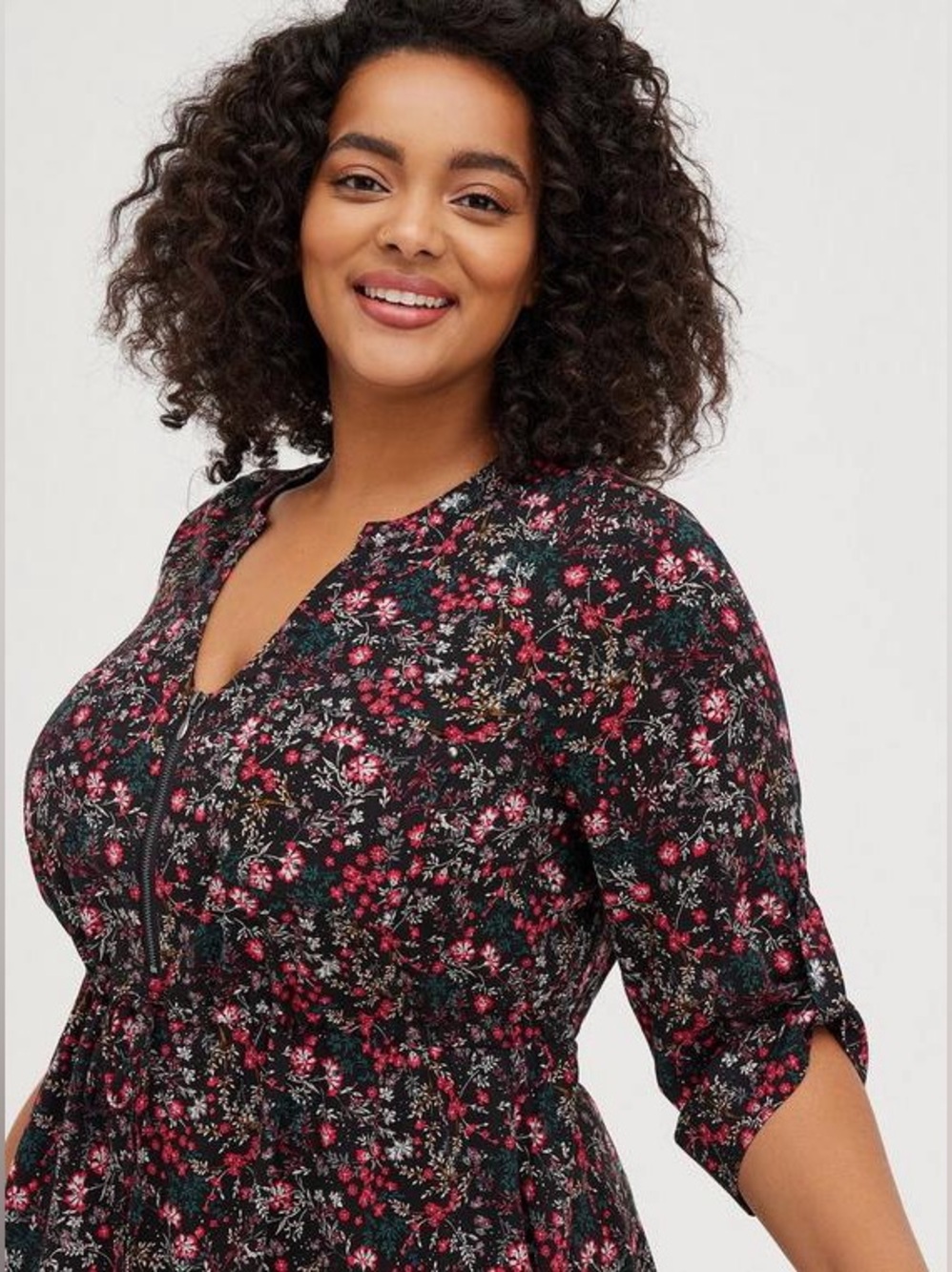 Babydoll Stretch Challis Zip-Front Tunic Top - Torrid